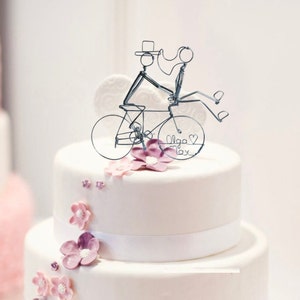 Bicycle Wedding Cake Topper Bride on Handlebars