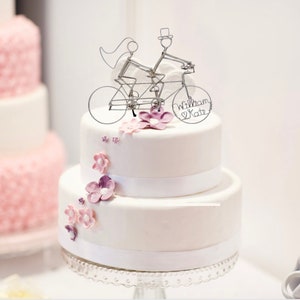 Personalized Tandem Bike Riders Wedding Cake Topper // Bicycle Wedding Gift image 7
