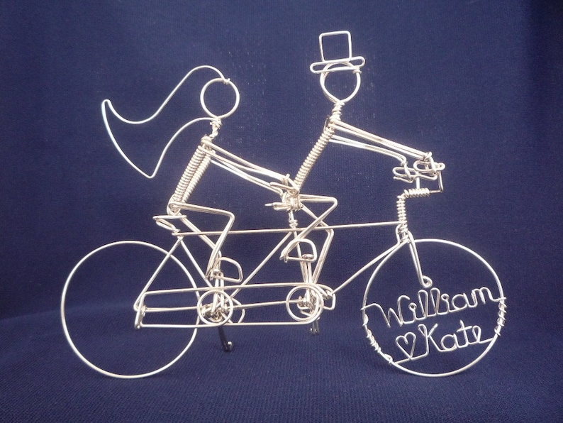 Personalized Tandem Bike Riders Wedding Cake Topper // Bicycle Wedding Gift image 2