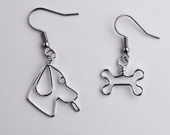 Dog Head and Dog Bone Earrings, Dog Lover Gifts, Veterinarian Gift