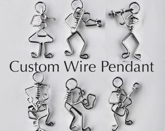Custom Wire Pendant, Musicians, Sports, Cats, Animals, Martinis, Bicycles