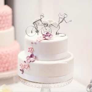 Roller Derby Bride and Cyclist Groom Personalized Wedding Cake Topper