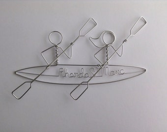 Kayak Silhouette Bride and Groom Hanging Ornament