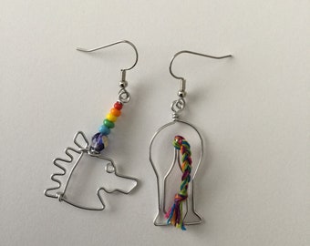 Unicorn Butt Earrings // Rainbow Beads and Embroidery Thread