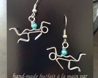 Swimmer Earrings. Dangling, Lightweight, Non-tarnish, Turquoise Miracle Beads