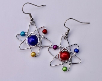 Multicolour Atom Earrings, Science Earrings, Geek Gift