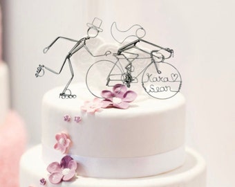 Inline Skater and Personalized Cyclist Wedding Cake Topper