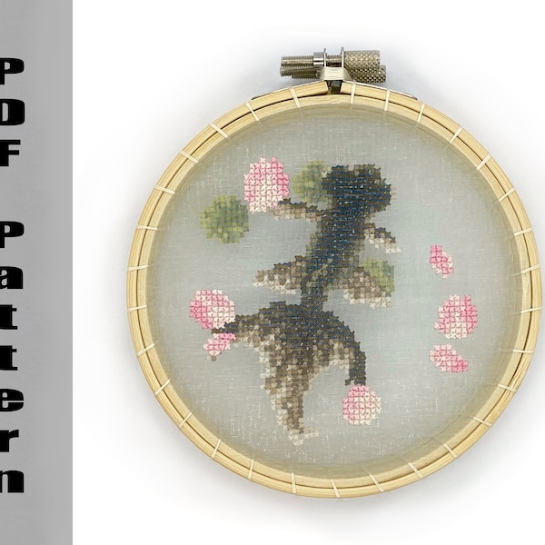 Cross Stitch Pattern: 3D Black Moor Goldfish Tank