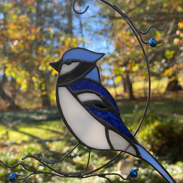 Stained glass bluejay