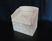 Hand painted wood vintage recipe box pale yellow with pink roses with cards 6 1 4 x 5 x 6 1 2