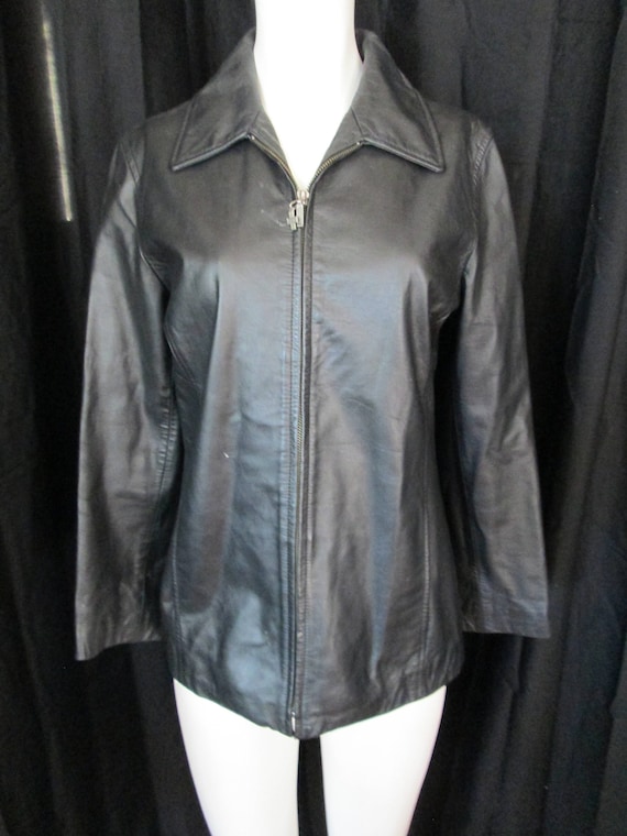 gap black leather jacket