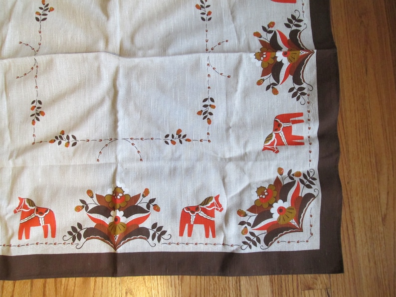 Southwestern hand painted tablecloth brown and orange linen measures 35 x 35