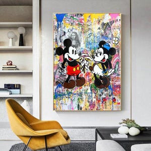 Graffiti Kunst Micky und Minnie Maus Leinwand Gemälde Poster und Drucke Wandkunst für Wohnzimmer Dekor