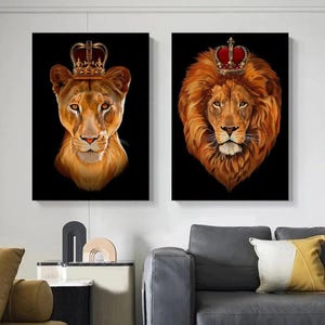 Animal Lion King Queen and Tiger Posters and Print Wall Art Print Canvas Painting Modern Picture for Living Room Home Decoration Art