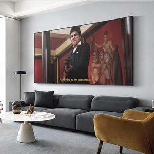 Scarface x Tony Montana Say Hello to My Little Friend Canvas Print Scarface Movie Poster Wall Art for Man Cave Home Theater Office