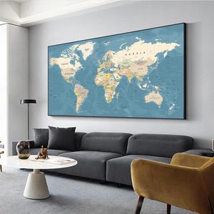 Carte du monde vintage, toile d'art mural, affiche de voyage éducative géographique classique, grande impression décorative pour bureau, salon ou bureau