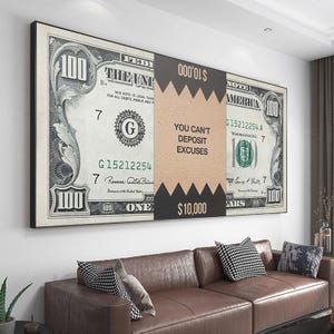 100 Dollar Motivational Money Canvas Wall Art You Can’t Deposit Excuses Print for Office Decor Hustle Quote Artwork for Entrepreneurs