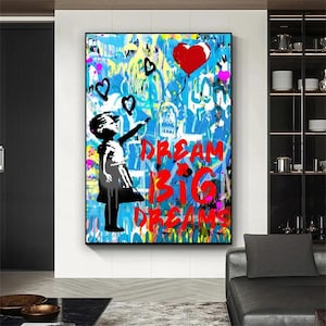 Banksy Dream Big Dreams Girl Graffiti Oil Painting on Canvas Print Street Pop Art Posters Prints Wall Picture Living Room Decor