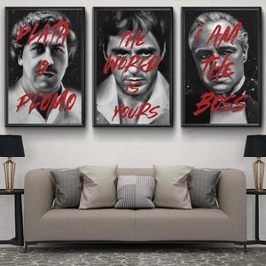 Pablo Escobar x Tony Montana x Pate Film Mafia Leinwand Gemälde Wand Kunst Wohnkultur Motivation Der Boss Pate Zitate Leinwand