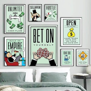 Monopoly Millionaire Dollar Geld Poster Cartoon Figur Motivation Zitat Leinwand Malerei Raum Wand Kunst Bild für Wohnkultur
