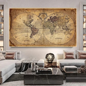 Weltkarte Retro altes Bild Leinwand Vintage Erde Malerei für Wohnzimmer Poster Prints Home Office Studie