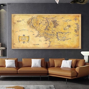Retro Il Signore degli Anelli Mappa Tela Dipinto Vintage Mappa della Terra di Mezzo Poster Film Wall Art Immagini per Soggiorno Casa