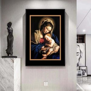 イエスを抱く聖母マリアのキャンバス油絵カトリックアイコン絵画ポスター母と子の壁アート画像ホーム壁装飾