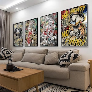 Póster artístico de Alec Monopoly, Donald Duck, para el hogar, la sala de estar, el dormitorio, el grafiti callejero, la habitación de los niños, el mural de pared, la decoración del hogar, el arte de pared