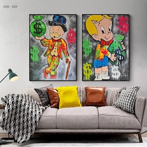 Alec Monopoly and Richie Rich Street Graffiti Art Posters Dollars Geld Leinwand Malerei Abstrakte Cartoon Wand Kunst Bilder Wohnkultur