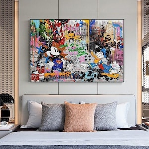 Lächeln, es ist schön Tag Graffiti Kunst Micky Maus Donald Leinwand Gemälde Poster Wandkunst Bild für Wohnzimmer Dekoration