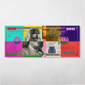 Hundred Dollar Bill Canvas Wall Art Pop Art Money Print Colorful Graffiti Style Benjamin Franklin Modern Street Art Luxury Home Decor