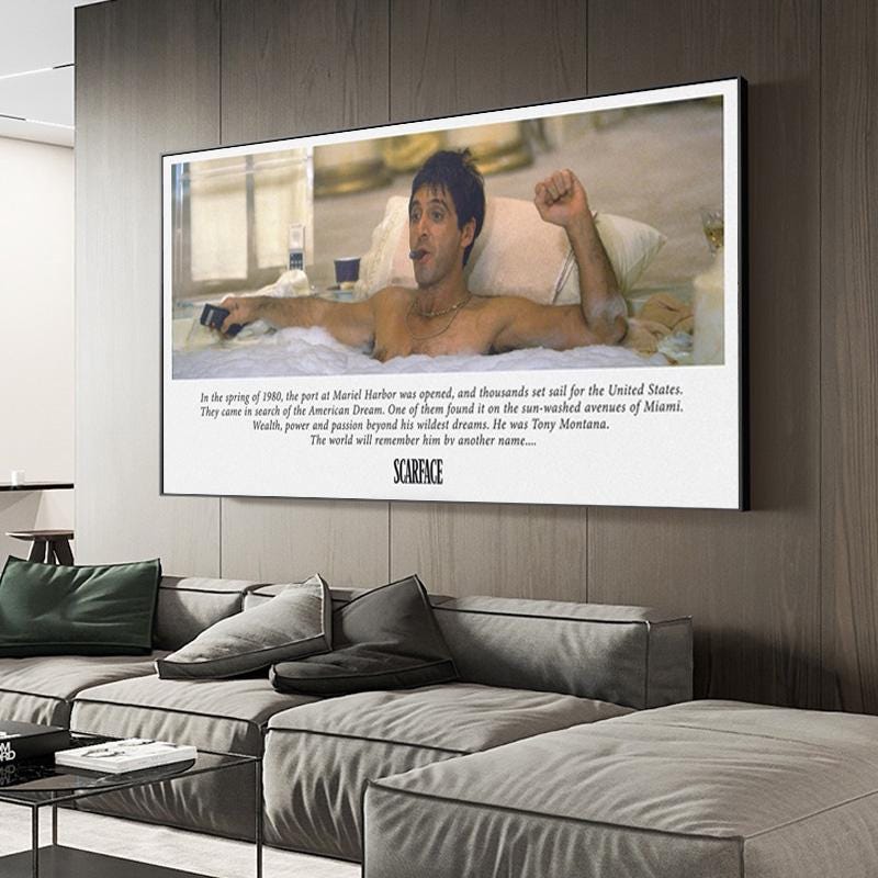 Scarface American Dream Canvas Wall Art Tony Montana Bathtub Scene Poster with Quote Luxury Gangster Decor for Office or Home