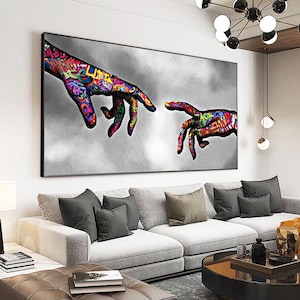 Graffiti Hands Canvas Wall Art Modern Creation Touch Abstract Street Style Pop Painting Colorful Urban Print for Bold Home Decor
