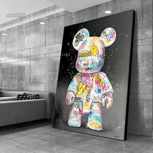 Süßer Bär Lustiger Graffiti Street Art Leinwand Malerei Cartoon Charakter Pop Art Poster Drucke Straße Wandkunst Bild für Wohnzimmer