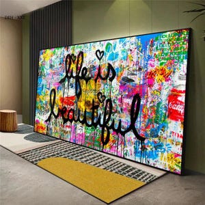 La vita è bella, arte murale su tela, graffiti, poster e stampe su tela, motivazionale, street pop art, murale, decorazione per la casa