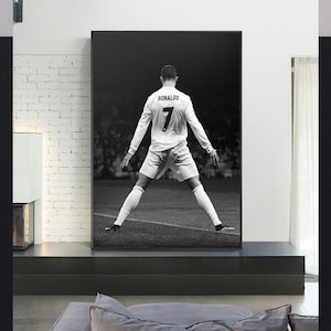Cristiano Ronaldo Canvas Wall Art Black and White Poster Iconic SIU Goal Celebration Print for Soccer Fans Athlete Room Decor