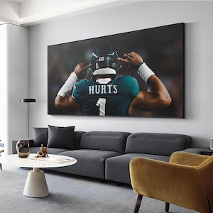 Jalen Hurts Canvas Wall Art Football Poster Philadelphia Eagles Decor for Man Cave or Sports Room