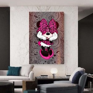 Minnie Maus Rosa Leinwand Malerei Lustige Farbe Graffiti-Wand-Plakat Wohnzimmer Haus Dekor Bilder Dekor Kein Rahmen