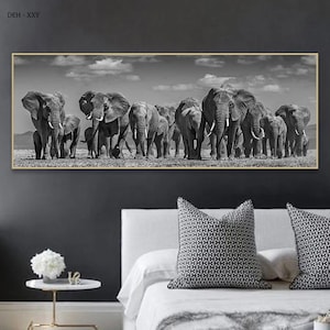 Schwarz Weiß Wilde Tiere Poster Afrikanische Elefanten Herde Leinwand Malerei Skandinavien Wand Kunst Bild Wohnzimmer Wohnkultur