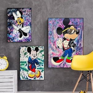 Mickey Mouse Donald Duck Graffiti Art Canvas Schilderij Anime Cartoon Geld Poster Wall Art Woonkamer Woondecoratie