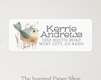 Woodland Bird Return Address Labels | Unique Gift | 1 x 2.6 Inch Glossy Labels | 60 Labels Included