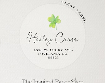 Green Shamrock on Clear Labels | St. Patricks Day | Clear Address Labels | 1.67 Inches | 48 Labels Included