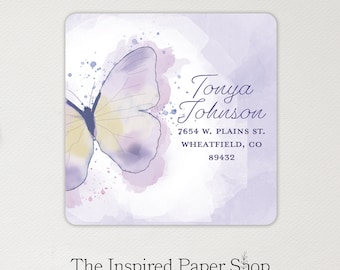 Purple Butterfly | Return Address Labels | Unique Gift | 2 x 2 Inch Glossy or Matte Finish | 36 Labels Included