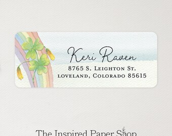 Shamrock and Rainbow Return Address Labels | St. Patrick's Day Labels | Glossy or Matte Finish | 1 x 2.5 Inch | 48 Labels Included