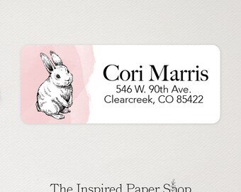 Watercolor Bunny Return Address Labels | Unique Gift | 1 x 2.5 Inch Glossy or Matte Finish Labels | 48 Labels Included