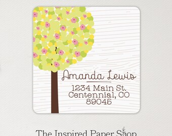 Spring Tree Return Address Labels | Unique Gift |  2 x 2 Inch Glossy or Matte Finish | 36 Labels Included