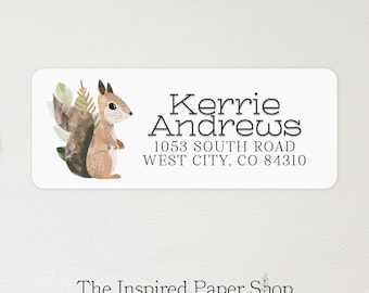 Woodland Squirrel Return Address Labels | Unique Gift | 1 x 2.6 Inch Glossy Labels | 60 Labels Included