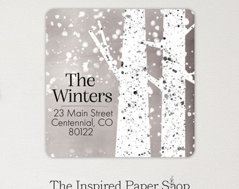 Aspen Trees in Winter Return Address Labels | 2 x 2 Inch Glossy or Matte Finish | 36 Labels Included