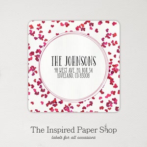 Floating Heart Red and Pink Valentine Return Address Labels | 2 x 2 Inch Glossy or Matte Finish | 40+ Labels Included