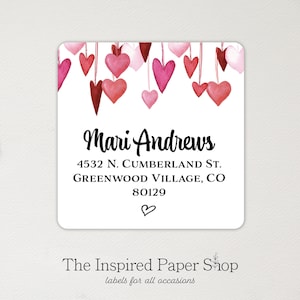 Valentine's Day Return Address Labels with Red and Pink Hearts | 2 x 2 Inch Glossy or Matte Finish | 36+ Labels Included
